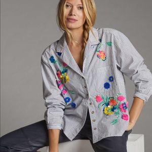 Anthropologie Maeve Embroidered Button Down